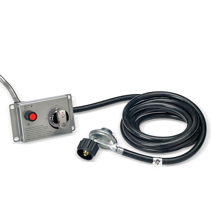 Load image into Gallery viewer, American Fire Products CSA certified electric ignition system showing all included components such as ignition control, burner pan, gas lines, valves, and safety system parts for outdoor fire feature installation
