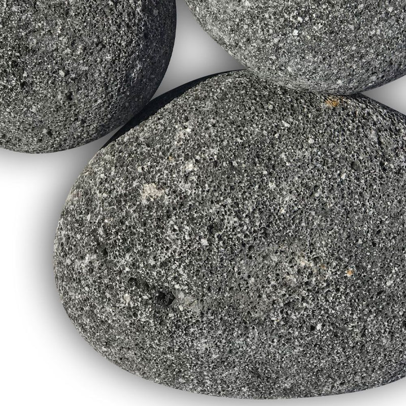Load image into Gallery viewer, American Fire Products extra large gray tumbled lava stones 4 to 6 inch volcanic rock fire media used as top layer for fire pits and fireplaces
