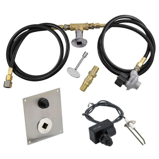 American Fire Products fire pit propane installation kit with chrome key valve push button ignition spark probe regulator air mixer and hoses for outdoor fire pits and fire pit tables