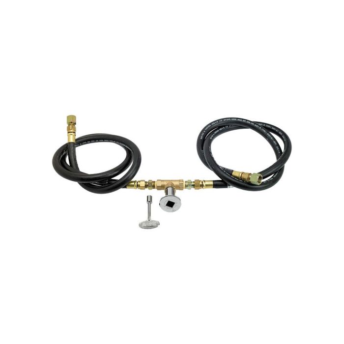Load image into Gallery viewer, Two 5-foot gas hoses, chrome key valve with key, and fire pit connection accessories for natural gas fire pits
