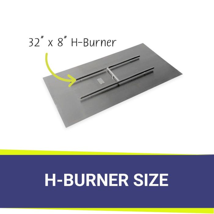 Load image into Gallery viewer, American Fire Products H burner dimensions 32 inch by 8 inch stainless steel fire pit burner size diagram for natural gas fire features
