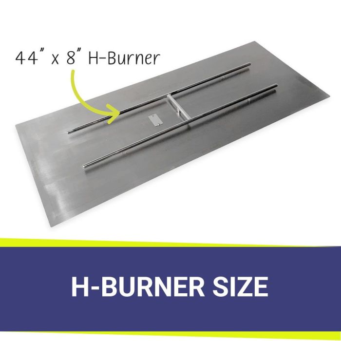 Load image into Gallery viewer, American Fire Products H burner dimensions 44 inch by 8 inch stainless steel fire pit burner size diagram for natural gas fire features
