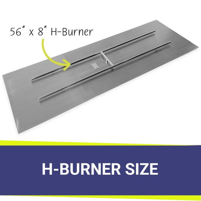 Load image into Gallery viewer, American Fire Products H burner dimensions 56 inch by 8 inch stainless steel fire pit burner size diagram for natural gas fire features
