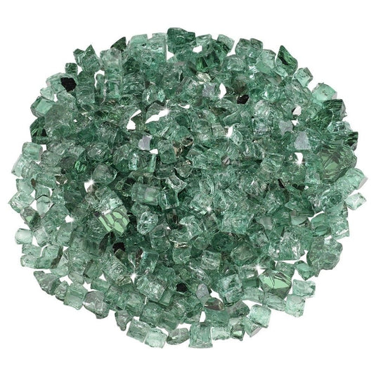 American Fire Products 1/2 inch Evergreen reflective fire glass with deep green mirror finish for outdoor fire pits and fireplaces