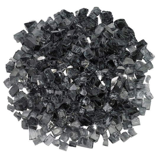 American Fire Products 1/2 inch gray reflective fire glass with metallic mirror finish for outdoor fire pits and fireplaces