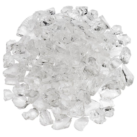 American Fire Products Ice Medium fire pit glass creating a crystal-clear reflective flame display in an outdoor fire pit