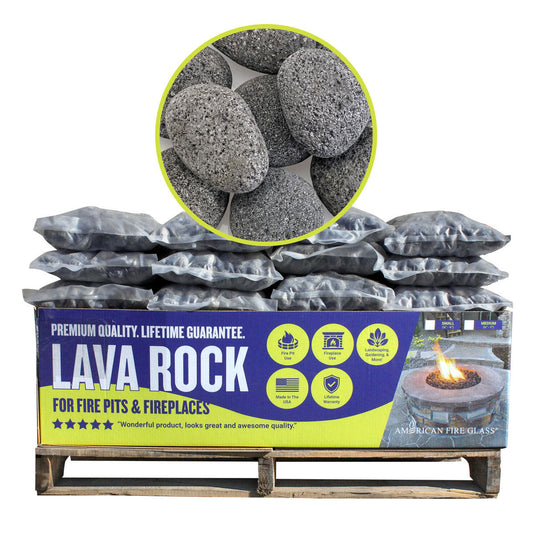 American Fire Products large gray lava stones 2 to 4 inch volcanic rock pallet 60 bags for fire pits and fireplaces natural gas and propane use