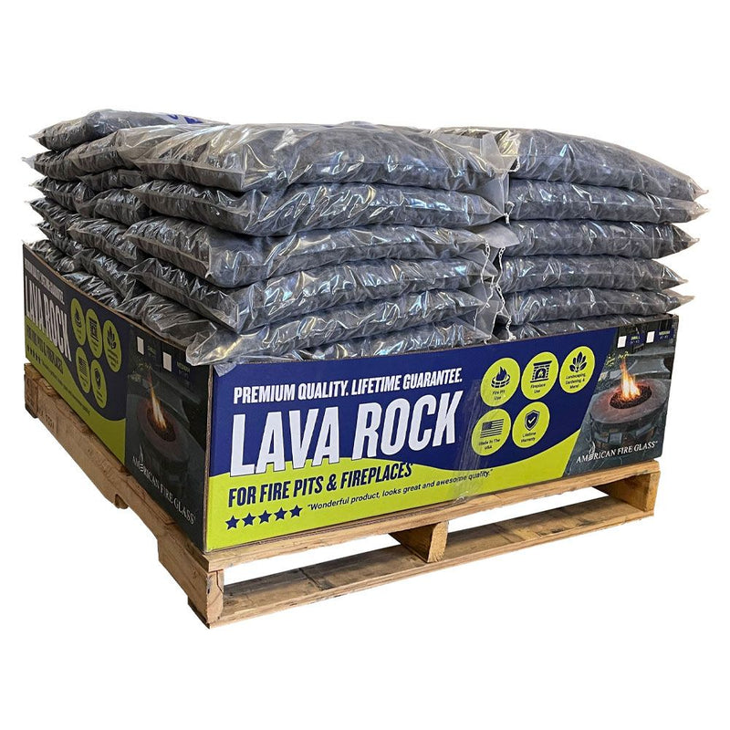 Load image into Gallery viewer, American Fire Products lava rock pallet with 60 bags of 20 lb natural volcanic fire pit lava rock
