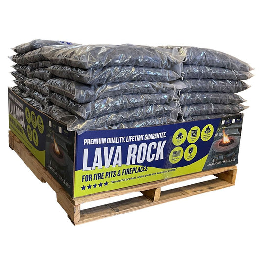 American Fire Products lava rock pallet with 60 bags of 20 lb natural volcanic fire pit lava rock
