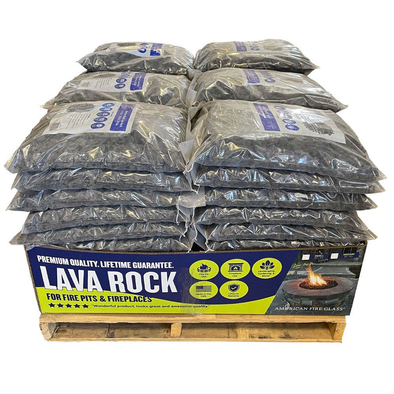 Load image into Gallery viewer, American Fire Products lava rock pallet with 60 bags of 20 lb natural volcanic fire pit lava rock
