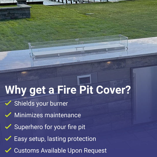 American Fire Products fire pit cover benefits including burner protection, reduced maintenance, easy setup, long-lasting protection, and custom cover options available upon request