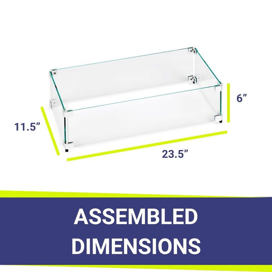 American Fire Products linear tempered glass flame guard dimension 23.5 inch by 11.5 inch by 6 inch for fire pit wind protection and flame stability outdoor fire feature
