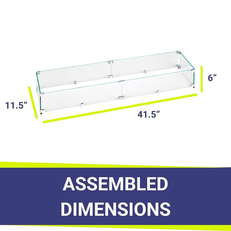 Load image into Gallery viewer, American Fire Products linear tempered glass flame guard dimension 41.5 inch by 11.5 inch by 6 inch for fire pit wind protection and flame stability outdoor fire feature
