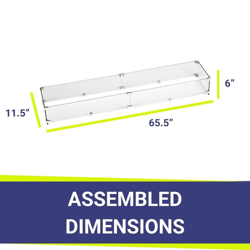 Load image into Gallery viewer, American Fire Products linear tempered glass flame guard dimension 65.5 inch by 11.5 inch by 6 inch for fire pit wind protection and flame stability outdoor fire feature

