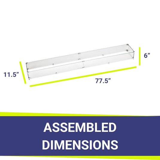 American Fire Products linear tempered glass flame guard dimension 77.5 inch by 11.5 inch by 6 inch for fire pit wind protection and flame stability outdoor fire feature