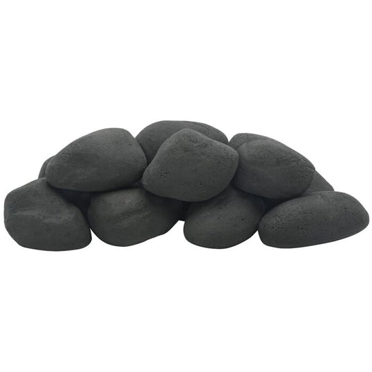 American Fire Products Matte Black Lite Stone Cobble 12 stone set with handcrafted stone texture for gas fire pits and outdoor fire features