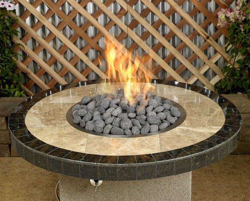 Load image into Gallery viewer, American Fire Products medium gray lava stone 1–2 inch fire pit media use case showing decorative volcanic rock in gas fire pit with flames and enhanced flame performance
