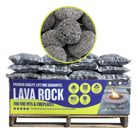 American Fire Products medium gray lava stone 1 to 2 inch volcanic rock fire pit media pallet 60 bags for natural gas and propane fire features
