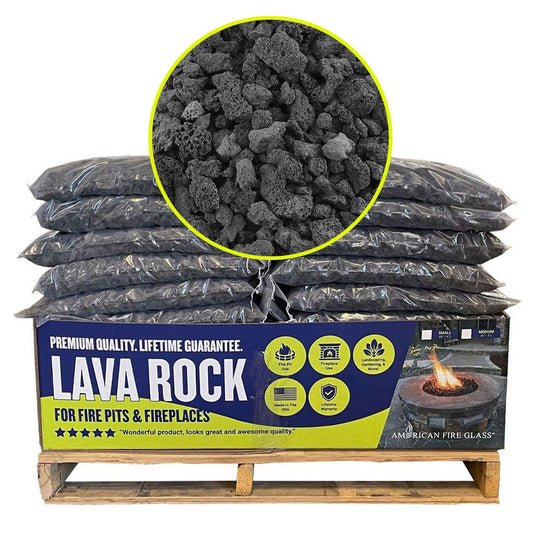 American Fire Products medium lava rock pallet with 60 bags of 20 lb natural volcanic fire pit lava rock
