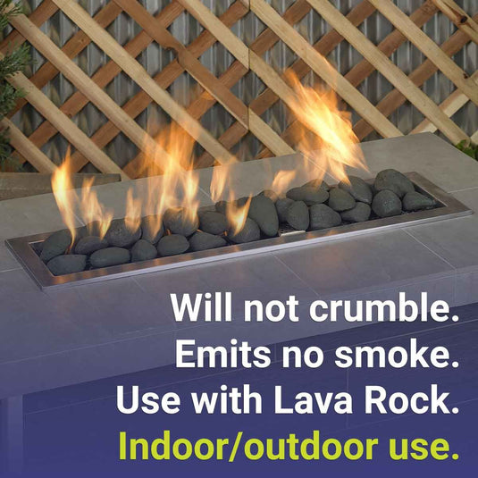 American Fire Products Natural Set Lite Stones features and benefits including heat resistance, natural stone appearance, and flame enhancement for fire pit media applications
