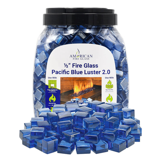 American Fire Products 1/2" Pacific Blue Luster 2.0 Fire Glass Cubes