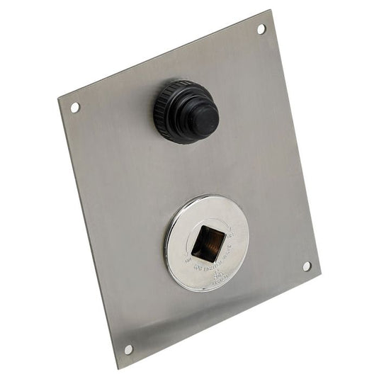 American Fire Products push button ignitor mounting plate in stainless steel for outdoor fire pits with pre-drilled holes for easy installation