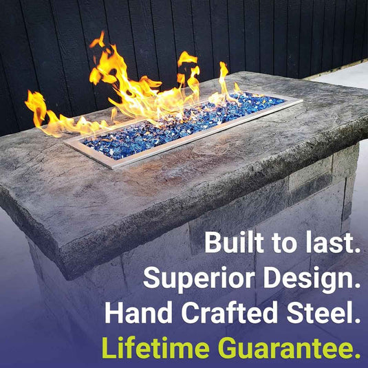 American Fire Products stainless steel rectangular drop-in fire pit pan featuring handcrafted construction, durable design, superior performance, and Lifetime Guarantee.