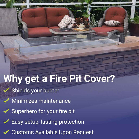 American Fire Products fire pit cover benefits including burner protection, reduced maintenance, easy setup, long-lasting protection, and custom cover options available upon request