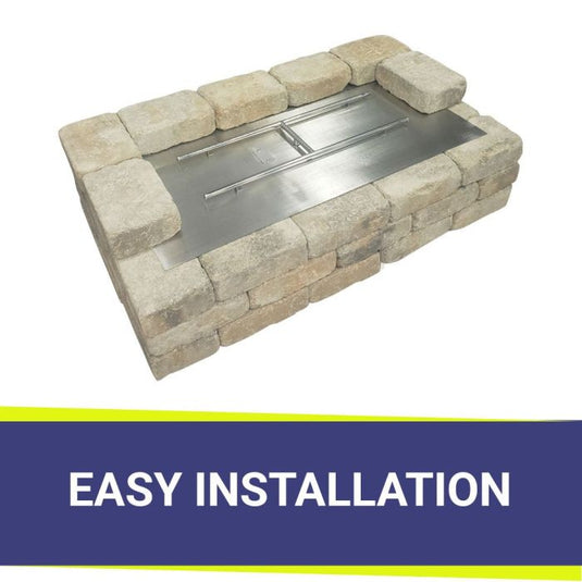 American Fire Products rectangular flat pan match light kit natural gas installed in fire pit showing easy installation