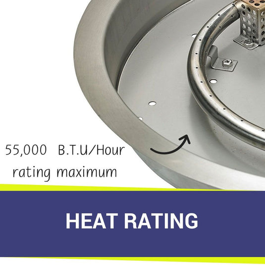 American Fire Products round stainless steel drop-in fire pit pan heat rating and burner performance specifications for outdoor fire features