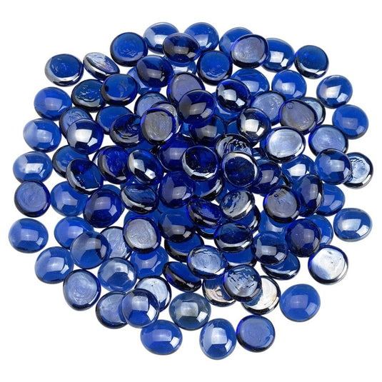 American Fire Products Royal Blue Luster fire beads in fire pit creating a luxury reflective flame effect with deep blue gemstone appearance