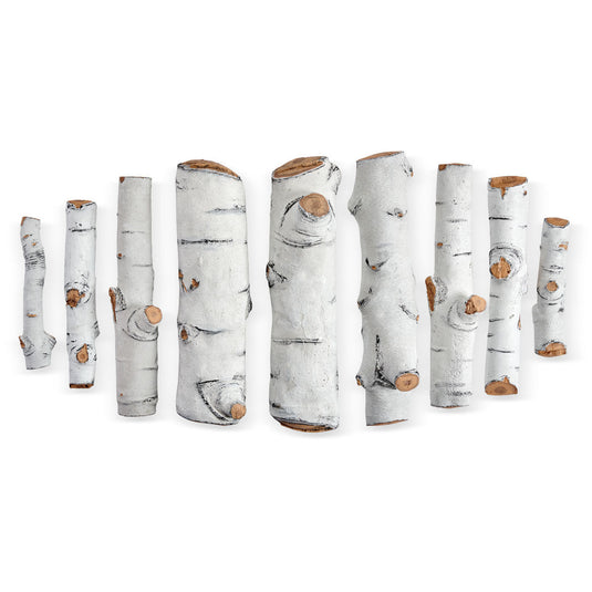 American Fire Products Formation Creation Sierra Birch ceramic gas fire pit logs 9 piece set displayed separately showing realistic white birch textures