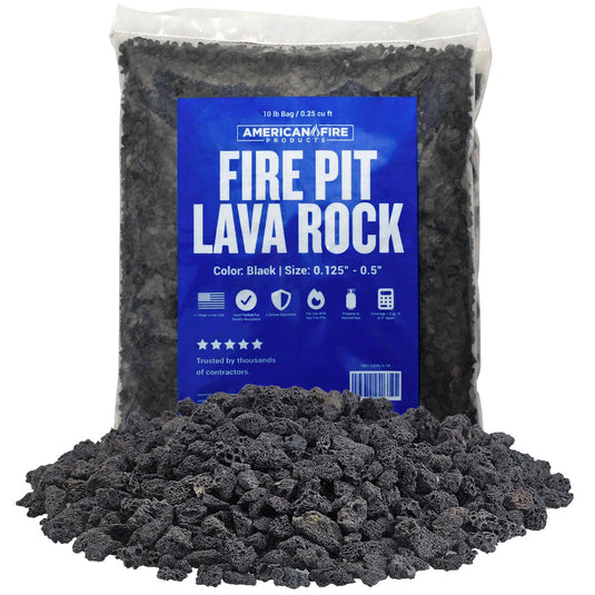 American Fire Products Small Black Lava Rock 1/8 inch to 1/2 inch natural volcanic stone fire pit media 10 pound bag