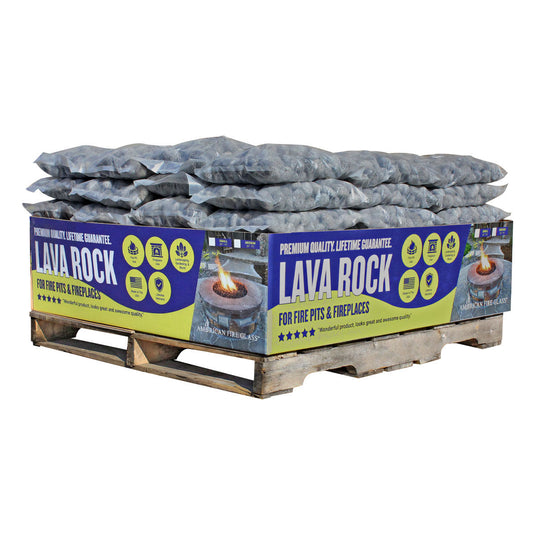 American Fire Products Small Gray Lava Stone 1/2 to 1 inch volcanic fire pit media pallet 60 x 20 lb bags for indoor and outdoor gas fire features