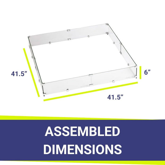 American Fire Products square tempered glass flame guard dimension 41.5 inch by 41.5 inch by 6 inch for fire pit wind protection and flame stability outdoor fire feature