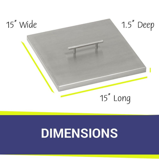 American Fire Products stainless steel burner cover dimension 15 inch by 15 inch by 1.5 inch for square fire pit pan protection and outdoor fire feature safety