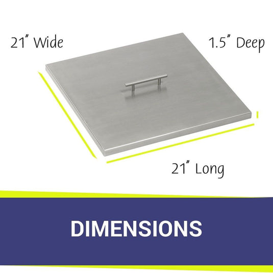 American Fire Products stainless steel burner cover dimension 21 inch by 21 inch by 1.5 inch for square fire pit pan protection and outdoor fire feature safety