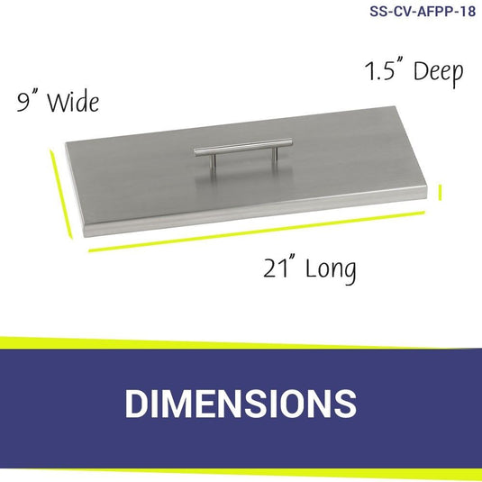 American Fire Products stainless steel burner cover dimension 21 inch by 9 inch by 1.5 inch for linear fire pit pan protection and outdoor fire feature safety