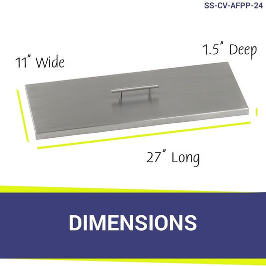American Fire Products stainless steel burner cover dimension 27 inch by 11 inch by 1.5 inch for linear fire pit pan protection and outdoor fire feature safety