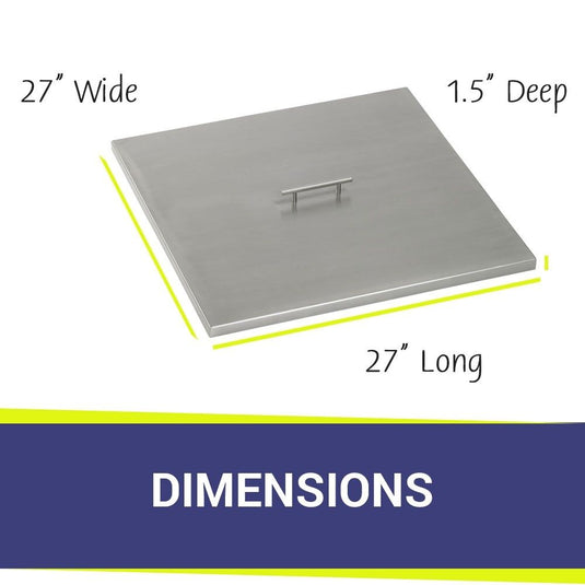 American Fire Products stainless steel burner cover dimension 27 inch by 27 inch by 1.5 inch for square fire pit pan protection and outdoor fire feature safety