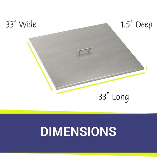 American Fire Products stainless steel burner cover dimension 33 inch by 33 inch by 1.5 inch for square fire pit pan protection and outdoor fire feature safety