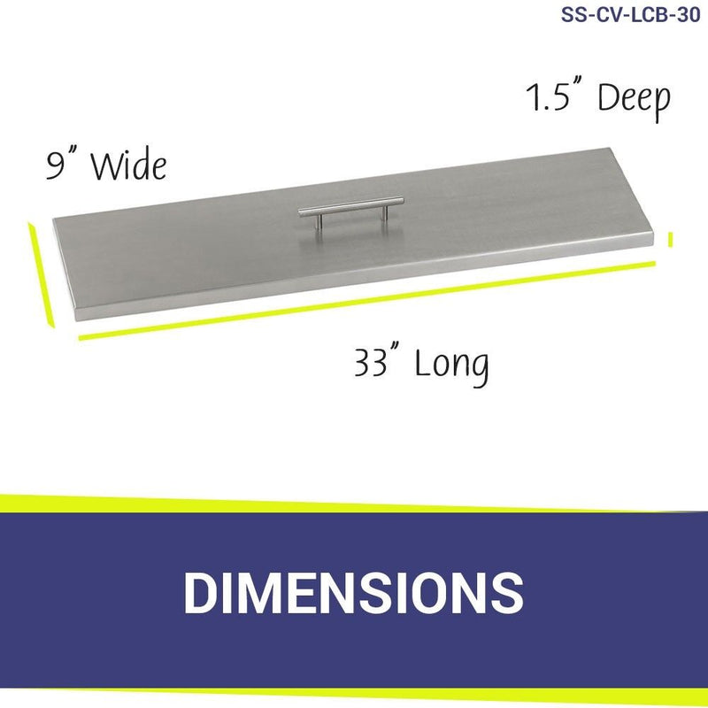 Load image into Gallery viewer, American Fire Products stainless steel burner cover dimension 33 inch by 9 inch by 1.5 inch for linear fire pit pan protection and outdoor fire feature safety
