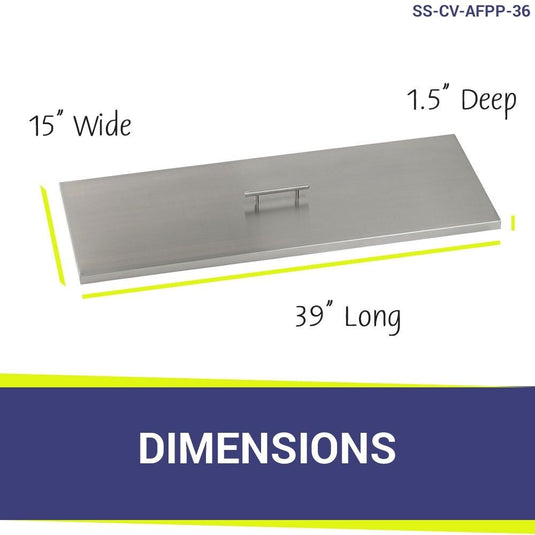 American Fire Products stainless steel burner cover dimension 39 inch by 15 inch by 1.5 inch for linear fire pit pan protection and outdoor fire feature safety