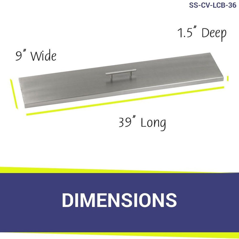 Load image into Gallery viewer, American Fire Products stainless steel burner cover dimension 39 inch by 9 inch by 1.5 inch for linear fire pit pan protection and outdoor fire feature safety
