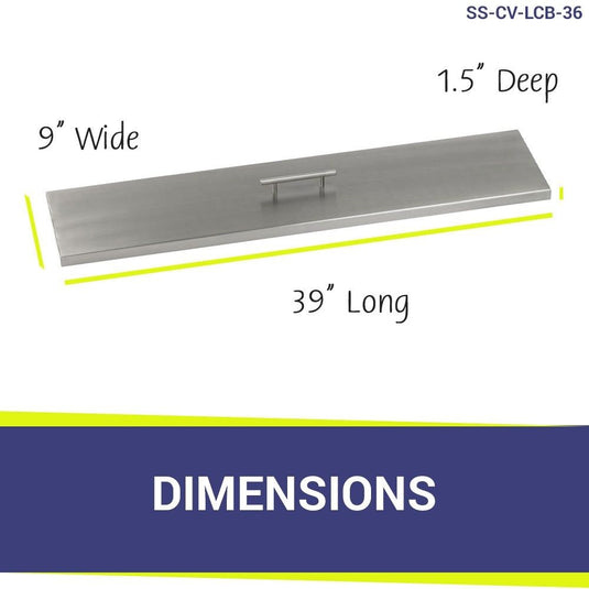 American Fire Products stainless steel burner cover dimension 39 inch by 9 inch by 1.5 inch for linear fire pit pan protection and outdoor fire feature safety
