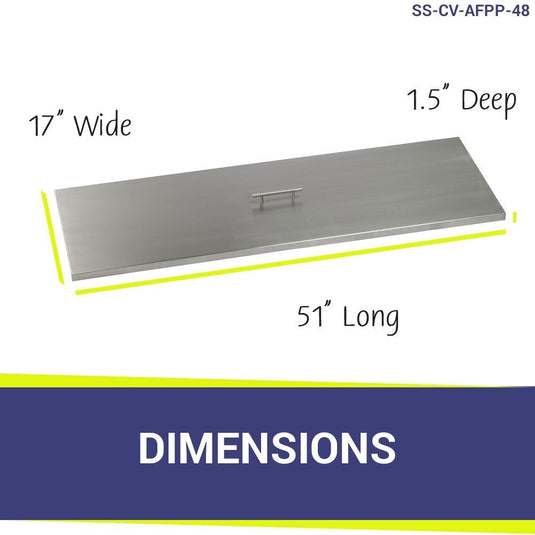 American Fire Products stainless steel burner cover dimension 51 inch by 17 inch by 1.5 inch for linear fire pit pan protection and outdoor fire feature safety