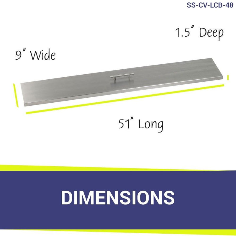 Load image into Gallery viewer, American Fire Products stainless steel burner cover dimension 51 inch by 9 inch by 1.5 inch for linear fire pit pan protection and outdoor fire feature safety
