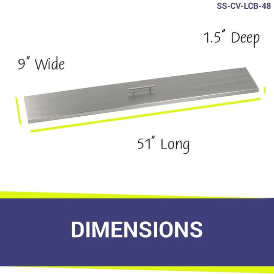 American Fire Products stainless steel burner cover dimension 51 inch by 9 inch by 1.5 inch for linear fire pit pan protection and outdoor fire feature safety