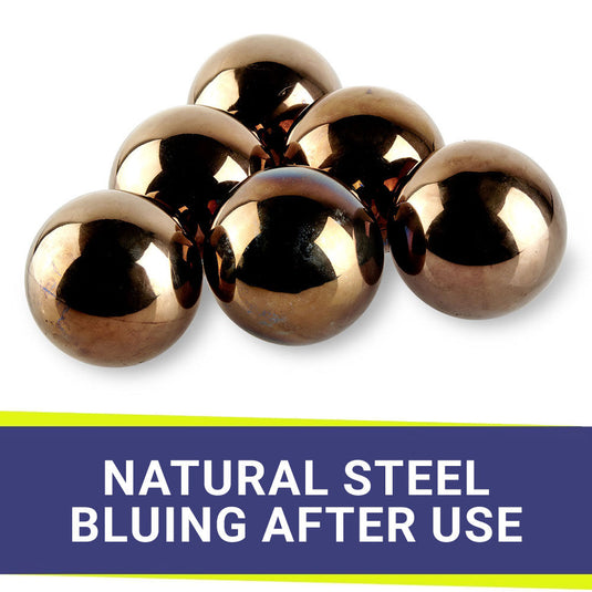 American Fire Products 4 inch Stainless Steel IronFire Balls showing natural steel bluing after use caused by heat exposure during fire pit operation