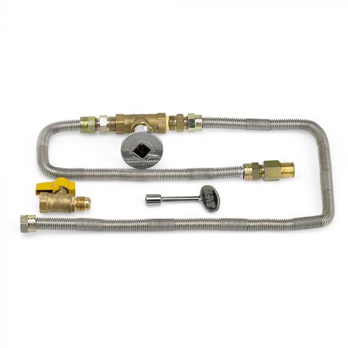 Load image into Gallery viewer, American Fire Products standard capacity flex line kit for natural gas fire features including valves fittings and stainless steel quiet flex gas lines for fire pit installation
